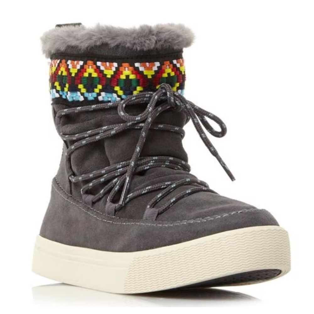 TOMS Alpine Lace Up Suede Boots,Woven Southwest Band, Sz 8M